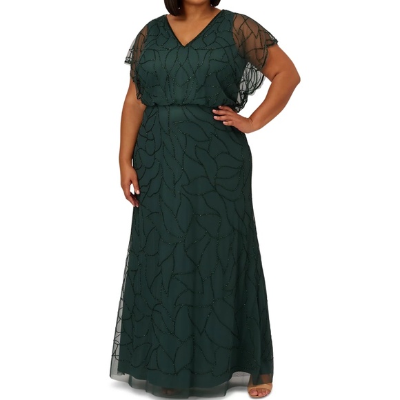 Adrianna Papell -  Plus Size Beaded Blouson Dolman-Sleeve Gown - Picture 1 of 16